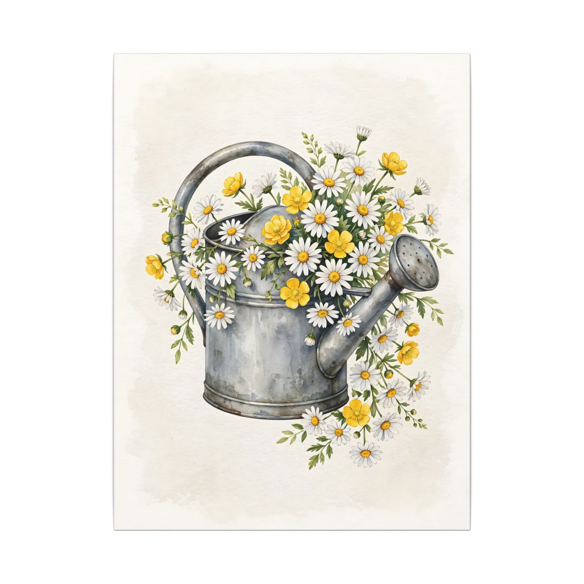 Daisies in a Watering Can Canvas Wall Art