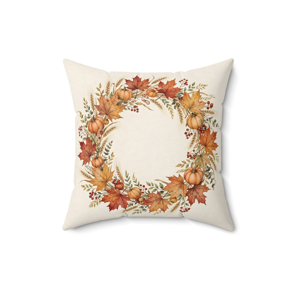 Fall Wreath of Leaves and Berries Throw Pillow – Style 2