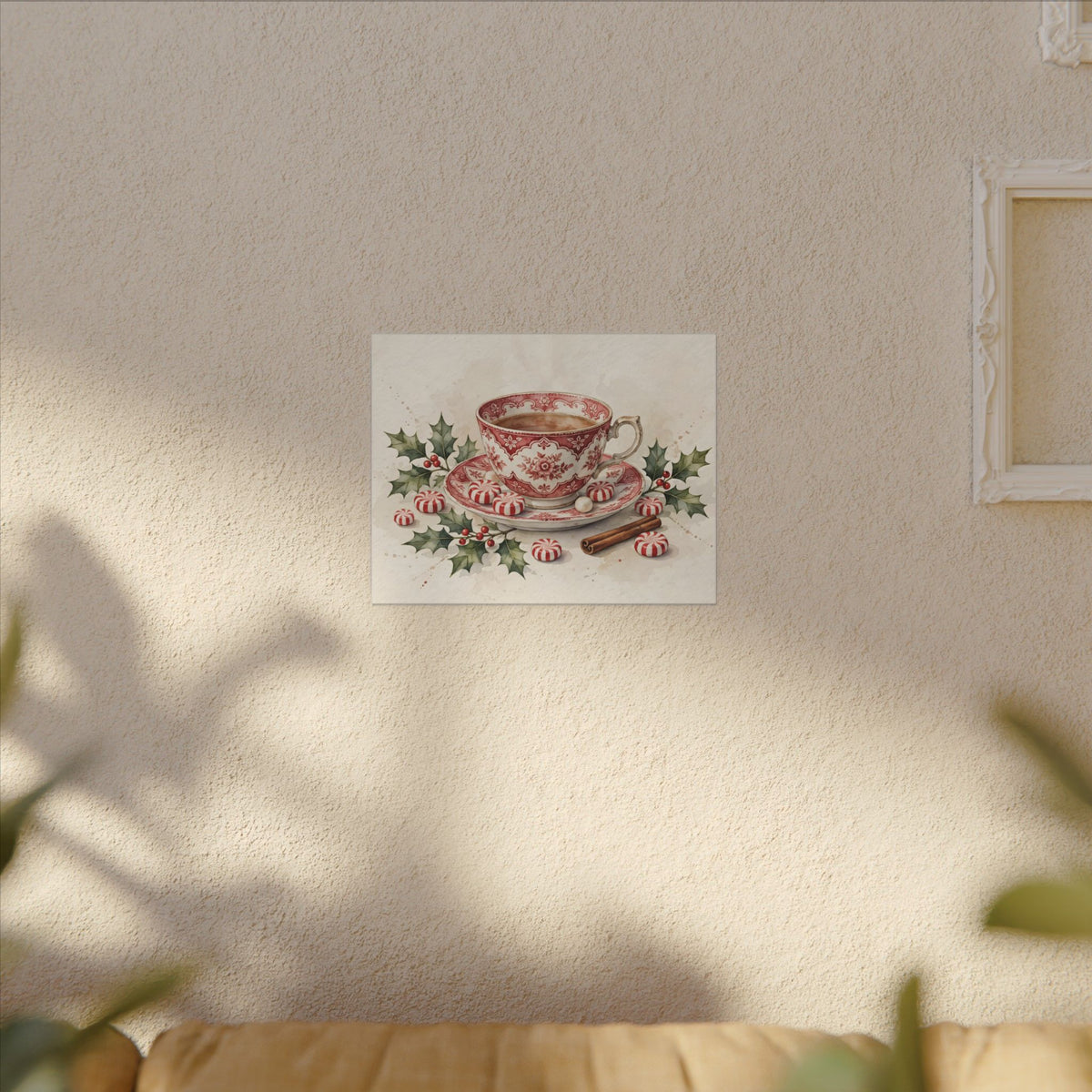 Christmas Teacup with Peppermints Canvas Wall Art – Style 2