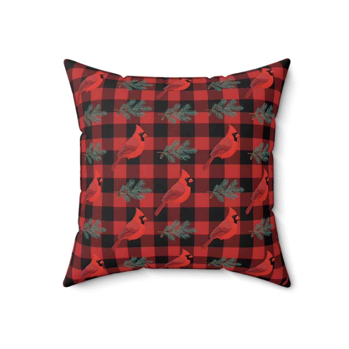 Cardinals and Buffalo Plaid Pattern Throw Pillow – Style 2