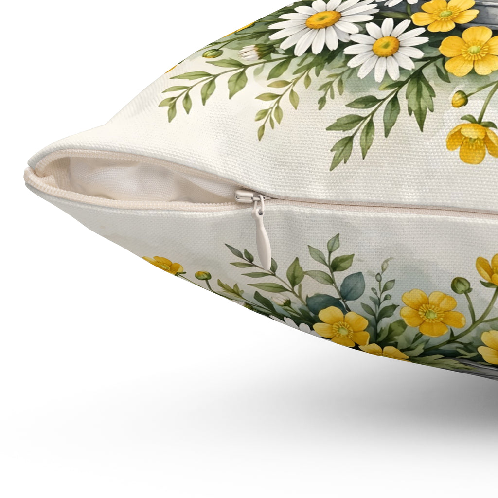 Daisies in a Watering Can Throw Pillow