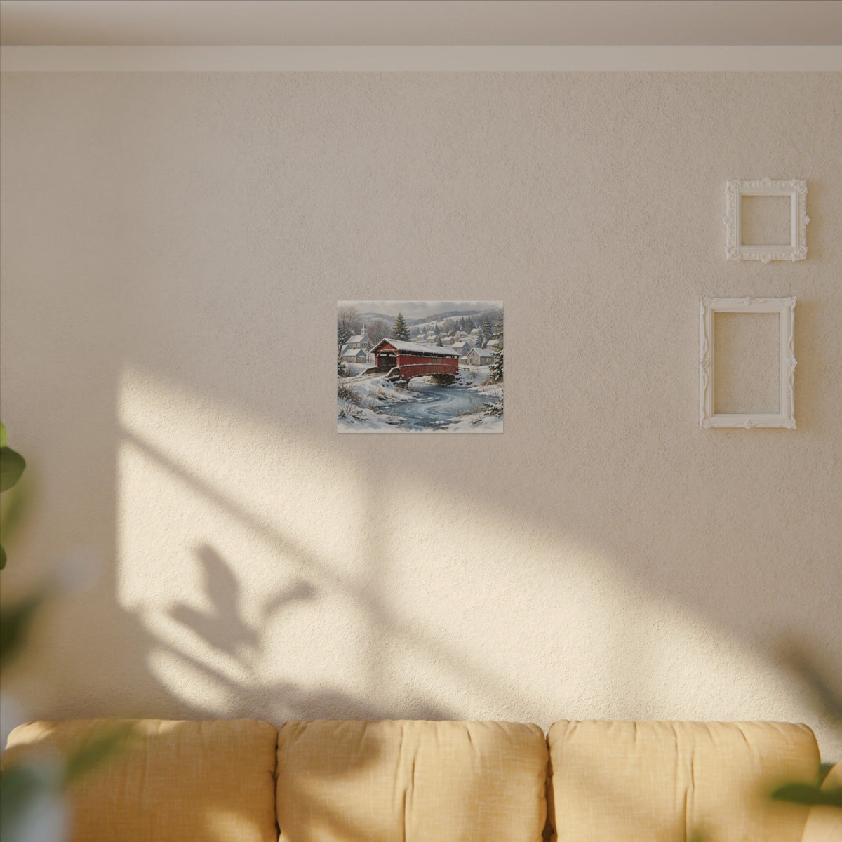 Snowy Covered Bridge Canvas Wall Art