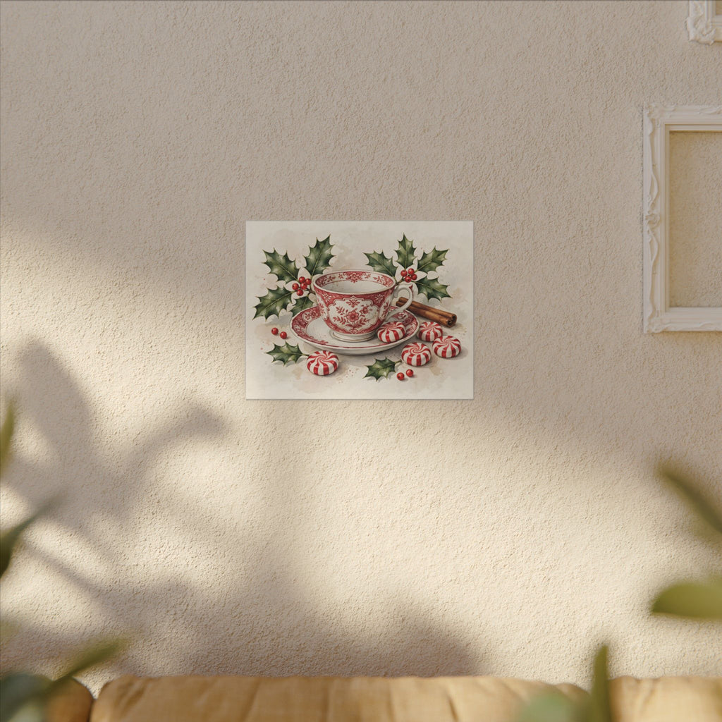 Christmas Teacup with Peppermints Canvas Wall Art