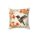 Hummingbird and Trumpet Flowers Throw Pillow