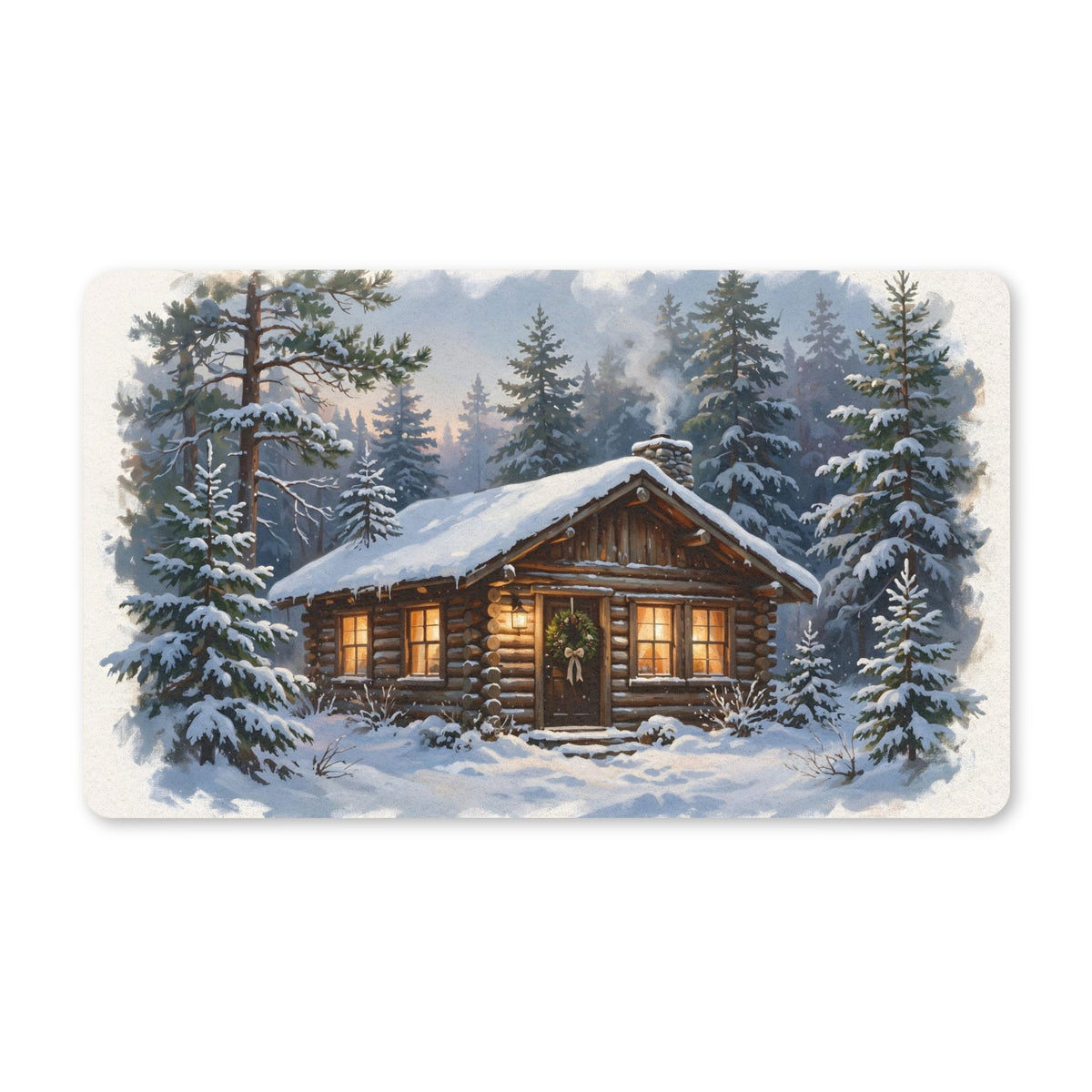 Snowy Cabin at Christmas Eve Doormat