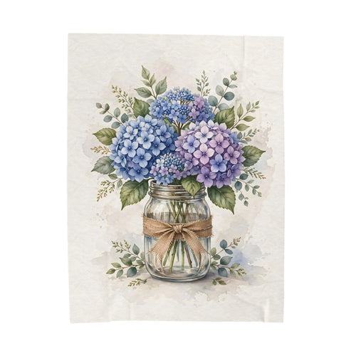 Blue Hydrangeas in a Mason Jar Velveteen Plush Blanket