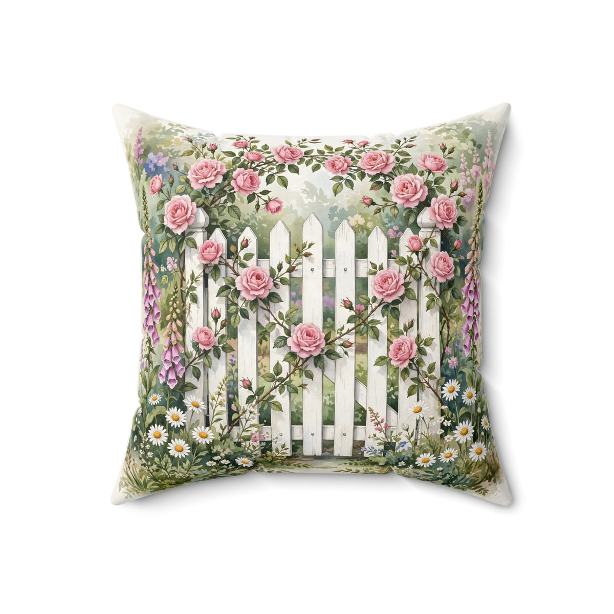 Cottage Garden Gate Throw Pillow