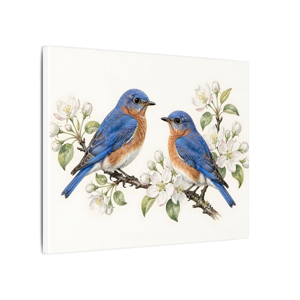 Bluebirds on a Blossom Branch Canvas Wall Art – Style 2