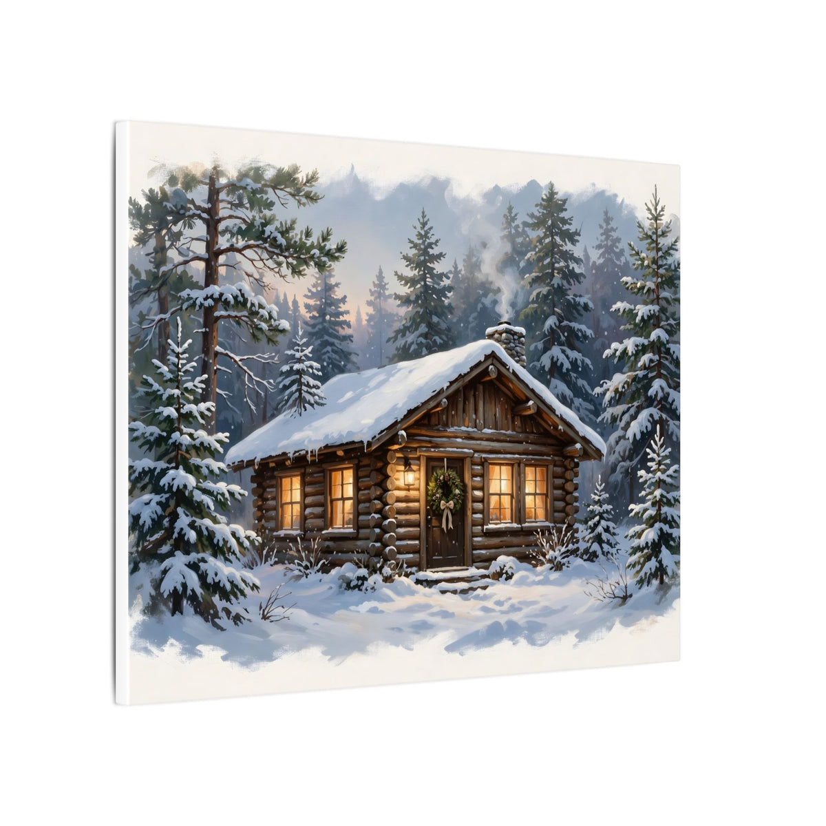Snowy Cabin at Christmas Eve Canvas Wall Art