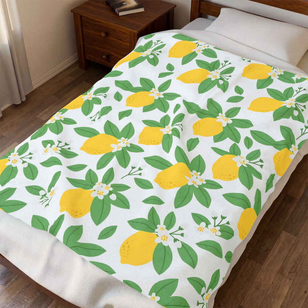 Farmhouse Lemon Pattern Velveteen Plush Blanket – Style 2