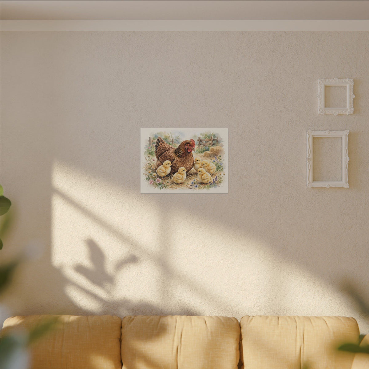 Hen and Chicks in the Barnyard Canvas Wall Art – Style 2