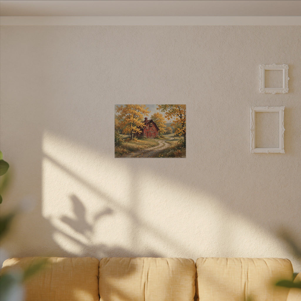 Autumn Red Barn Landscape Canvas Wall Art – Style 2