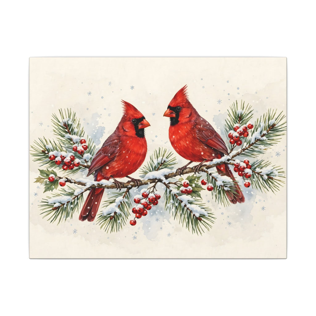 Cardinals on a Snowy Pine Branch Canvas Wall Art – Style 2