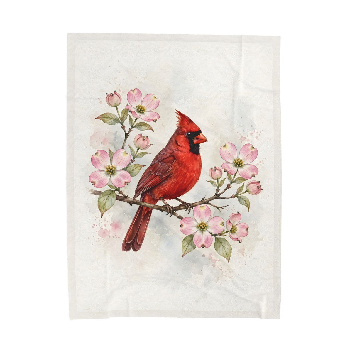 Cardinal on a Spring Branch Velveteen Plush Blanket