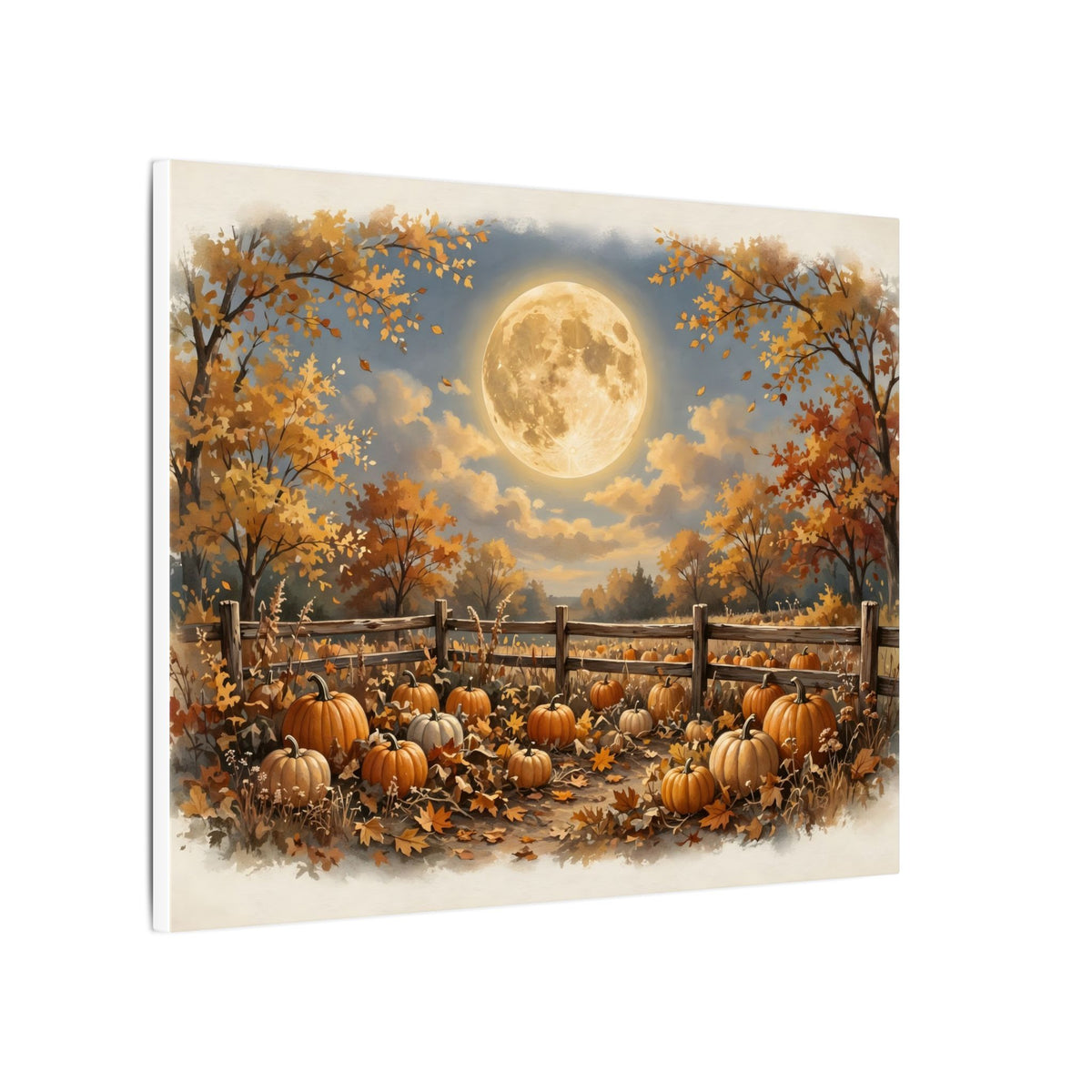 Harvest Moon over the Pumpkin Patch Canvas Wall Art