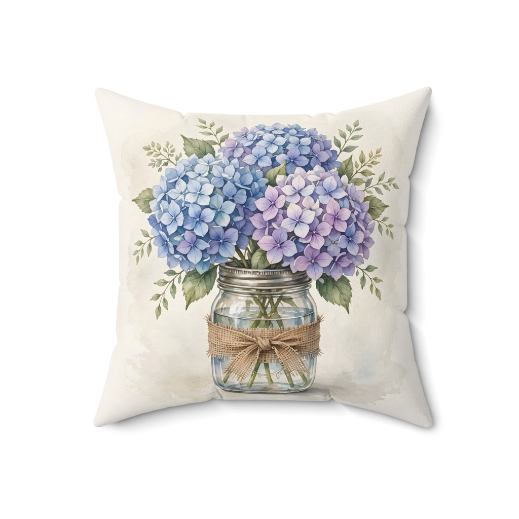 Blue Hydrangeas in a Mason Jar Throw Pillow – Style 2