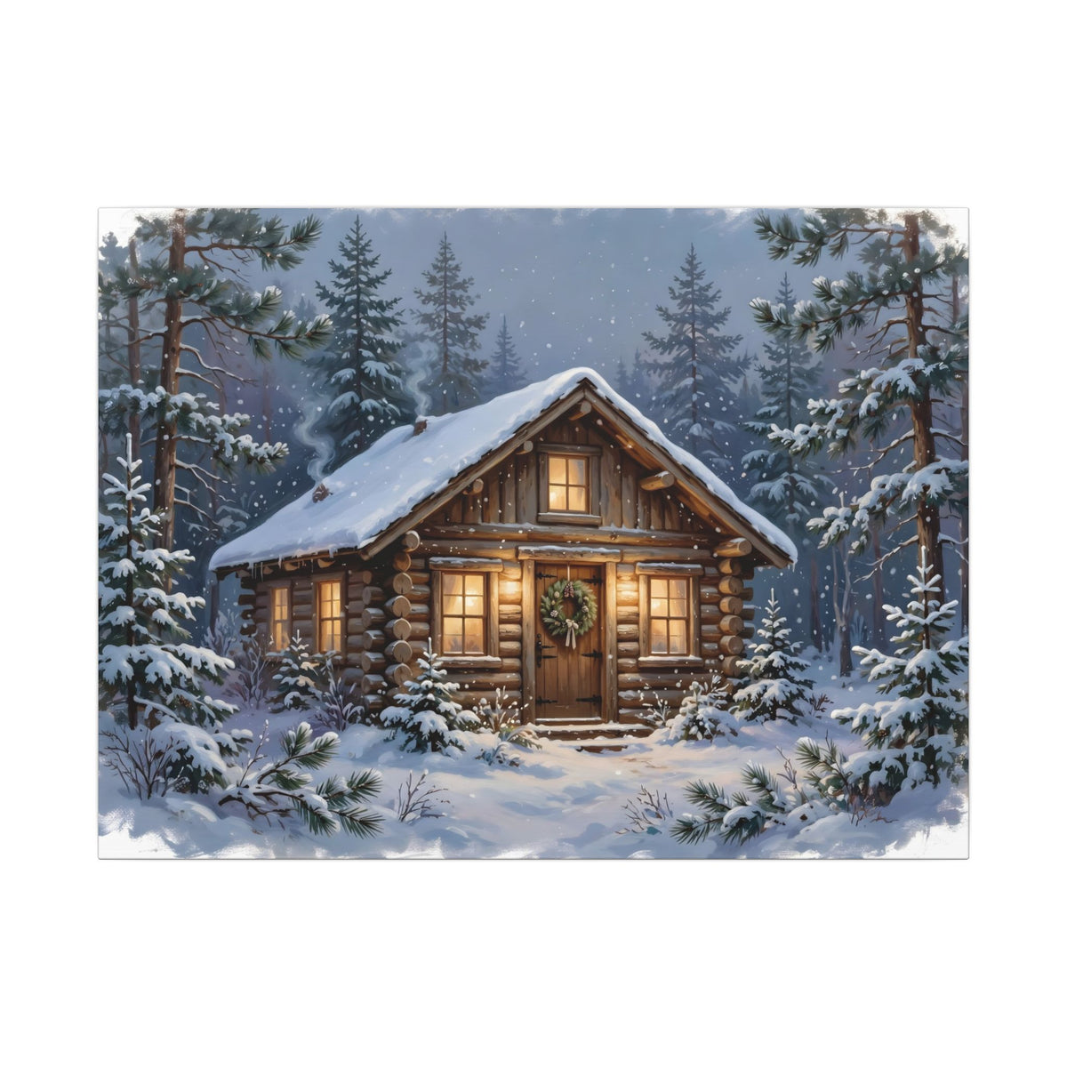 Snowy Cabin at Christmas Eve Canvas Wall Art – Style 2