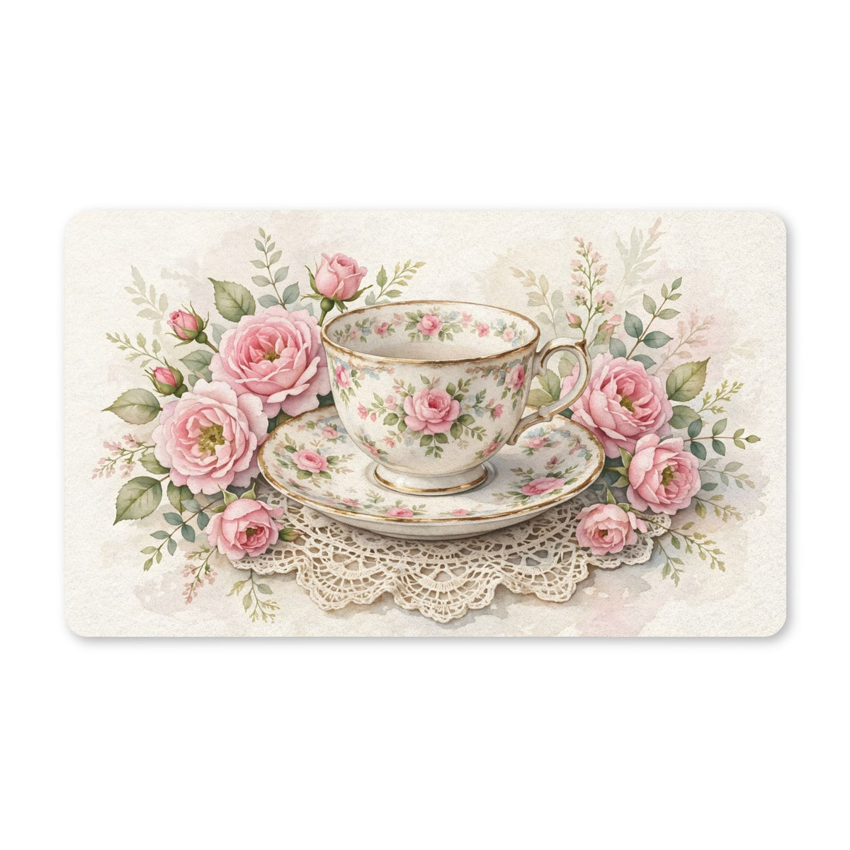Roses and Vintage Teacup Doormat