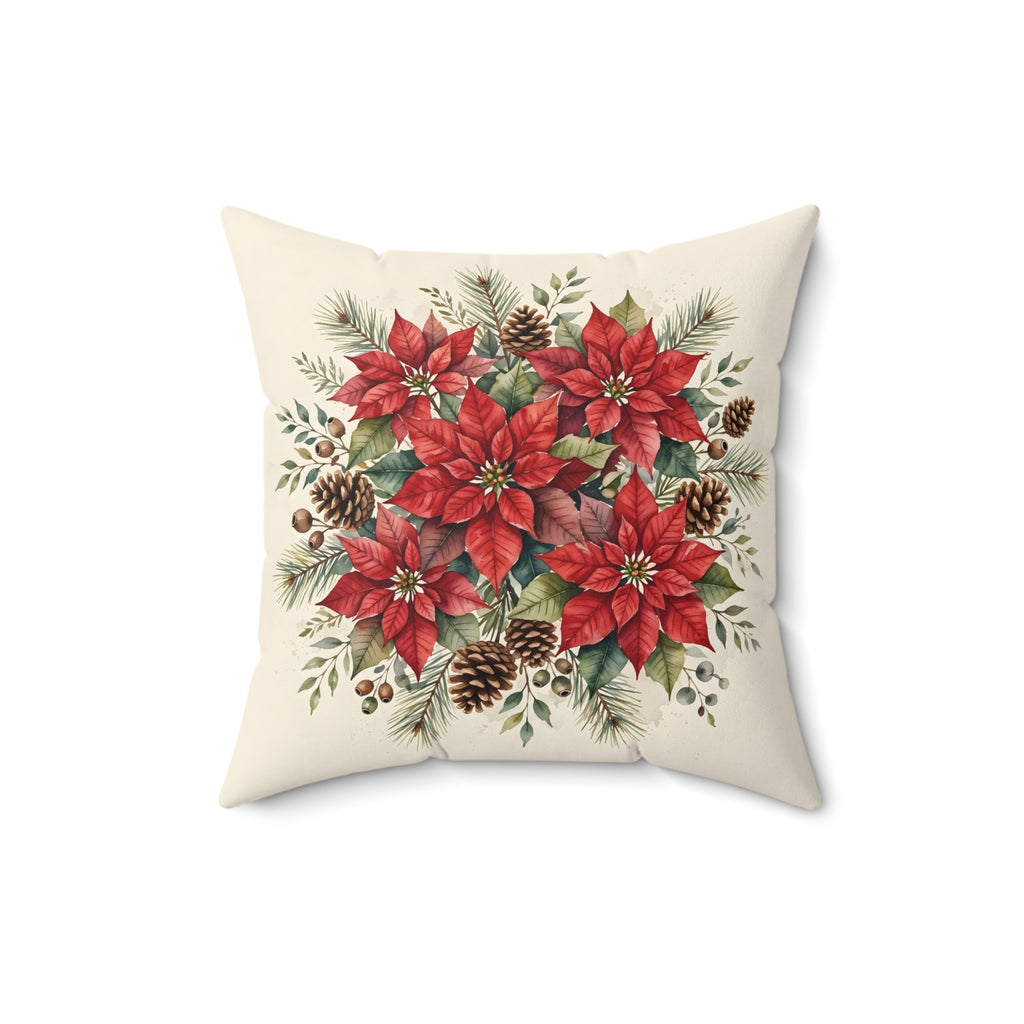 Poinsettia Watercolor Bouquet Throw Pillow
