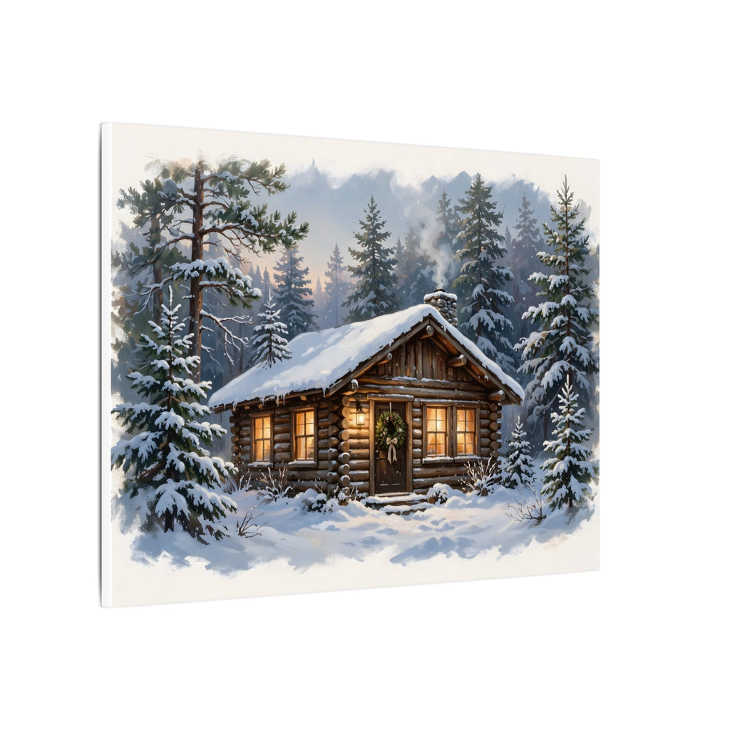 Snowy Cabin at Christmas Eve Canvas Wall Art