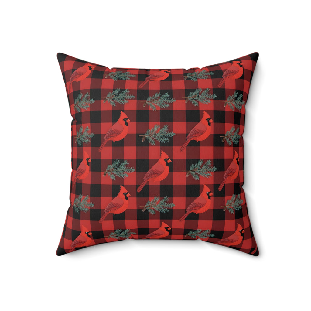 Cardinals and Buffalo Plaid Pattern Throw Pillow – Style 2