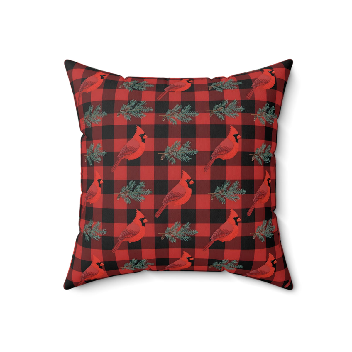 Cardinals and Buffalo Plaid Pattern Throw Pillow – Style 2