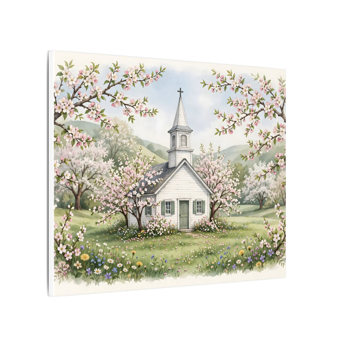 Country Church in Spring Canvas Wall Art