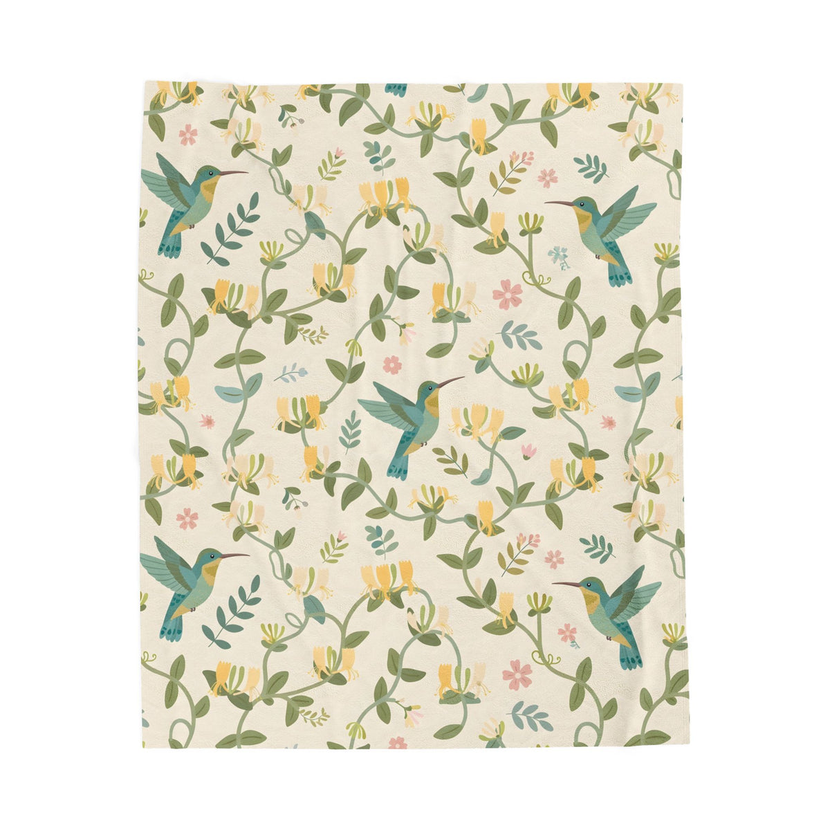 Hummingbirds and Honeysuckle Pattern Velveteen Plush Blanket – Style 2