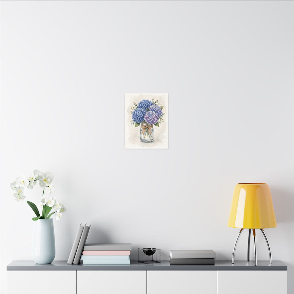 Blue Hydrangeas in a Mason Jar Canvas Wall Art – Style 2