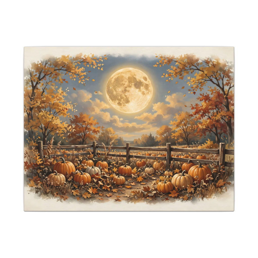 Harvest Moon over the Pumpkin Patch Canvas Wall Art