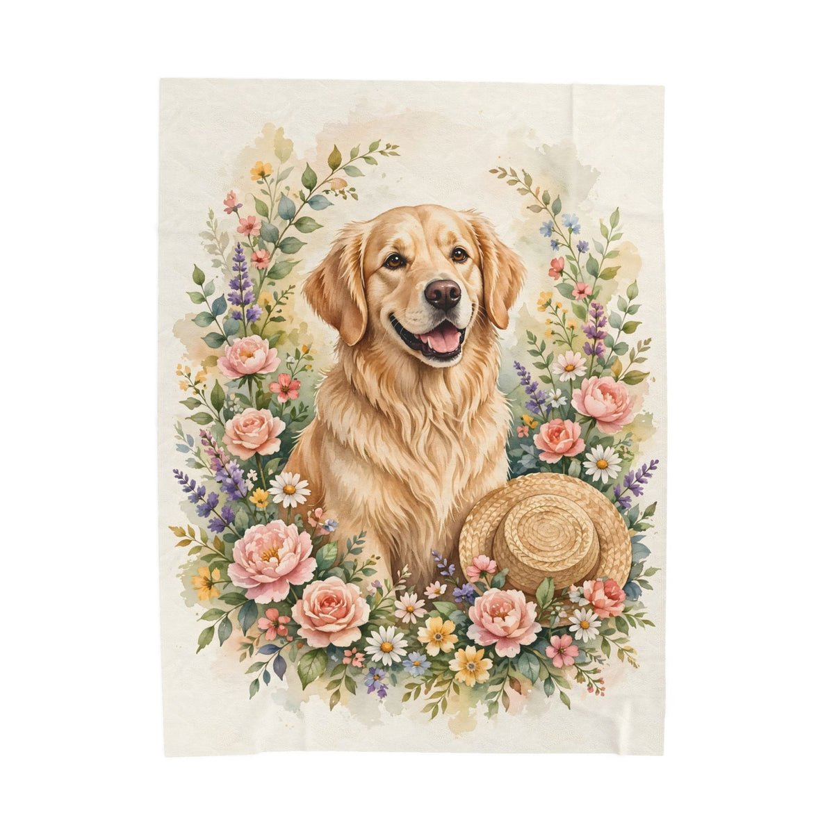 Golden Retriever in the Garden Velveteen Plush Blanket