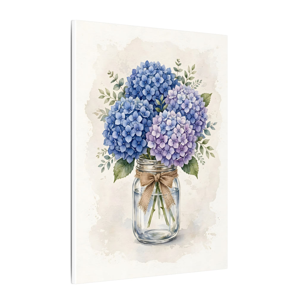 Blue Hydrangeas in a Mason Jar Canvas Wall Art – Style 2