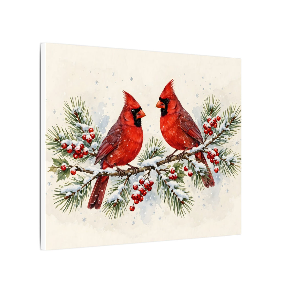 Cardinals on a Snowy Pine Branch Canvas Wall Art – Style 2