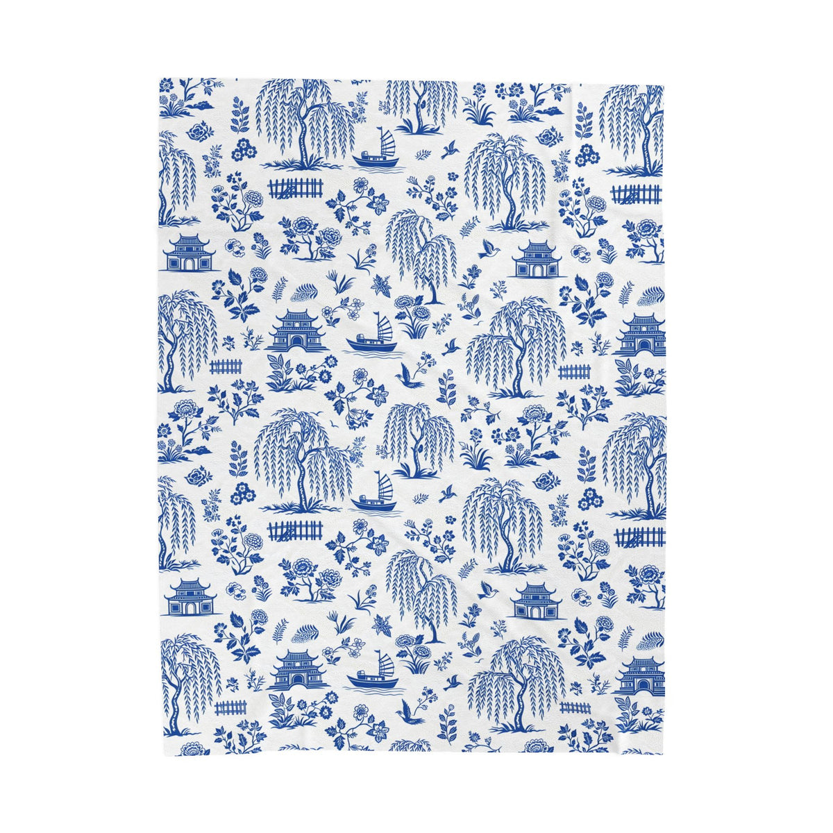Blue Willow China Pattern Velveteen Plush Blanket