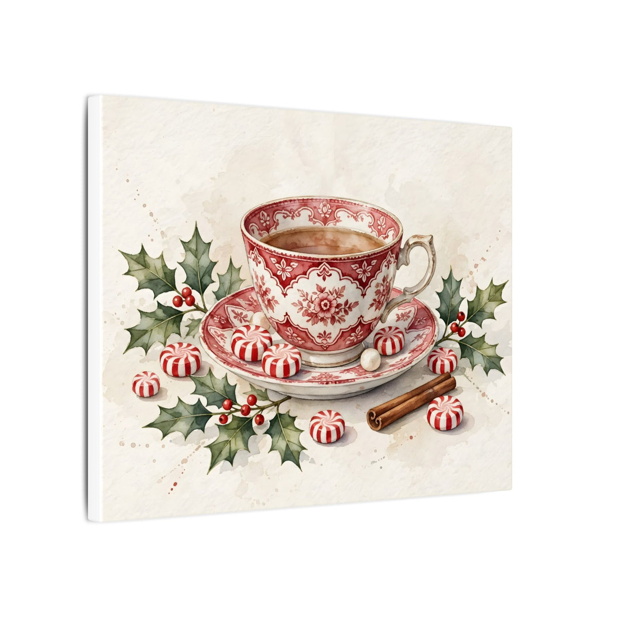 Christmas Teacup with Peppermints Canvas Wall Art – Style 2