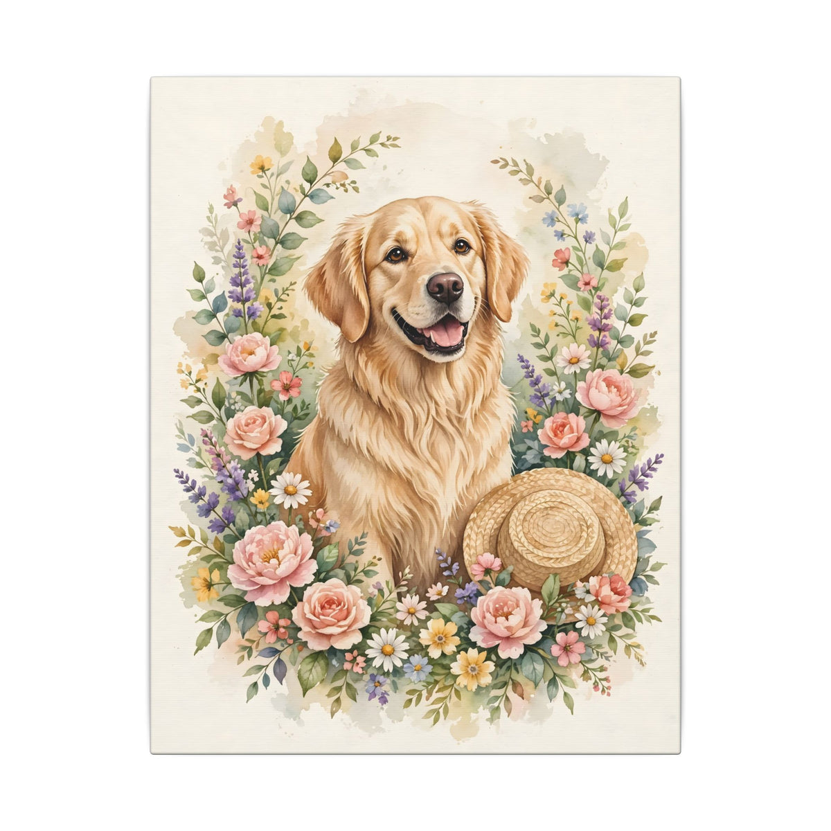 Golden Retriever in the Garden Canvas Wall Art