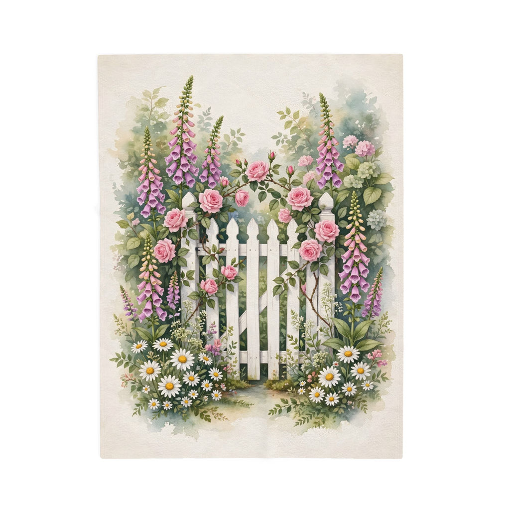 Cottage Garden Gate Velveteen Plush Blanket