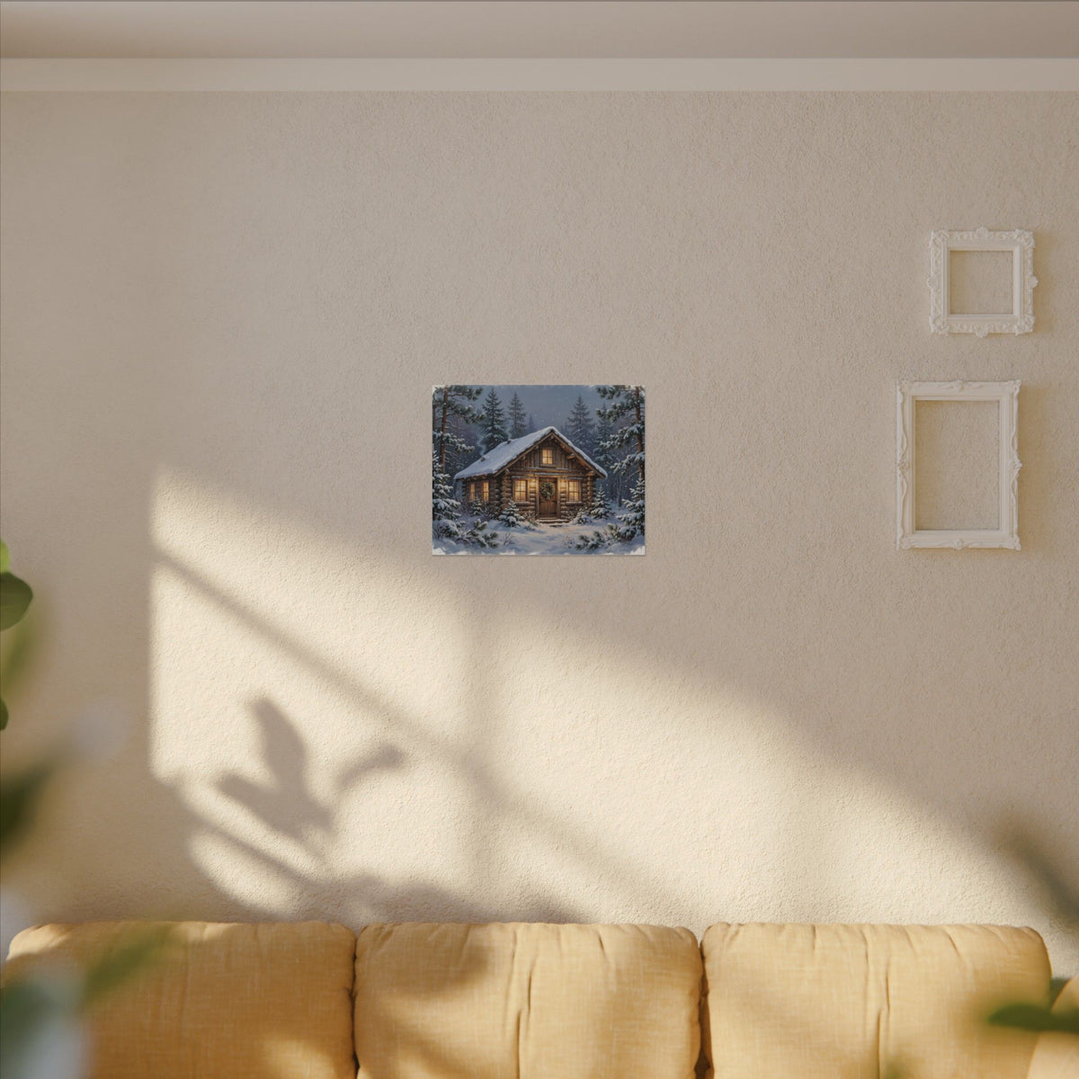 Snowy Cabin at Christmas Eve Canvas Wall Art – Style 2