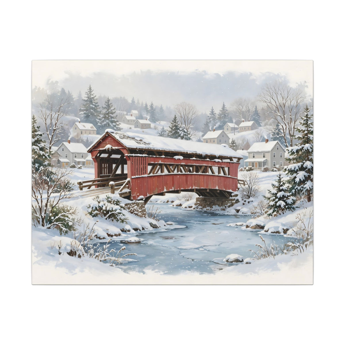 Snowy Covered Bridge Canvas Wall Art – Style 2