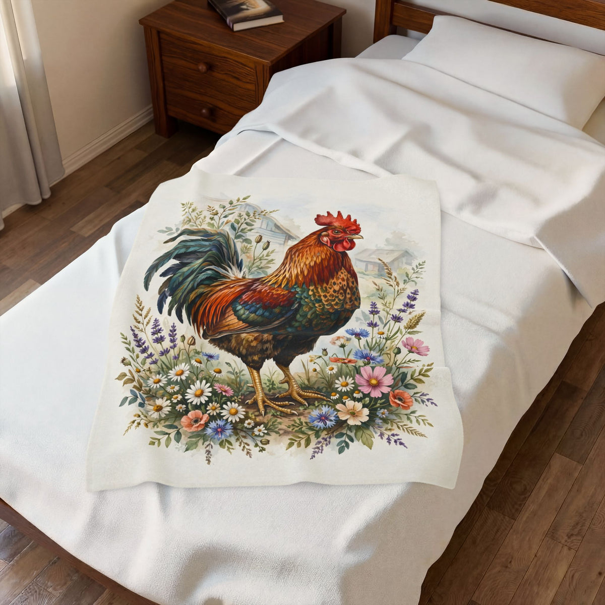 Proud Farmhouse Rooster Velveteen Plush Blanket