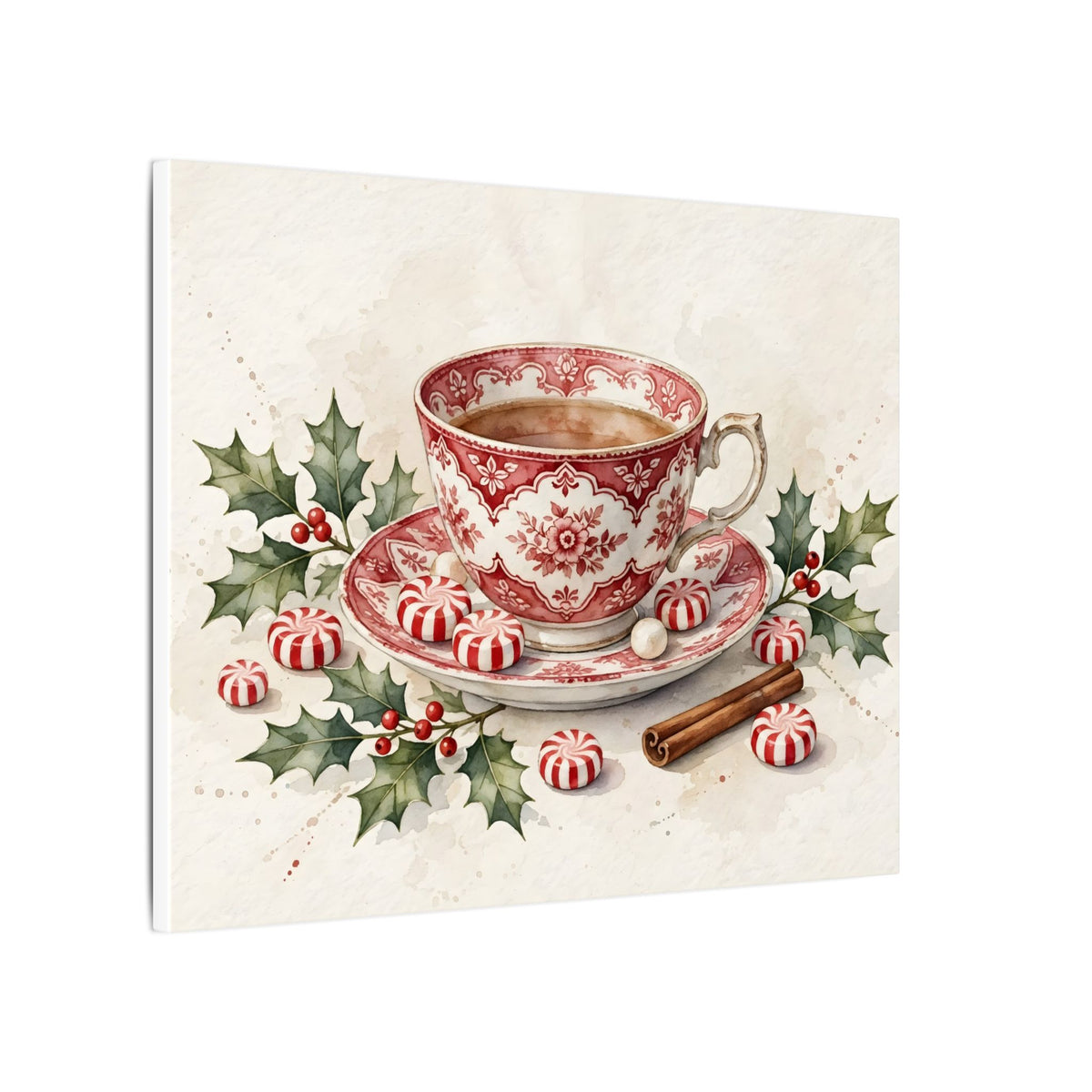 Christmas Teacup with Peppermints Canvas Wall Art – Style 2