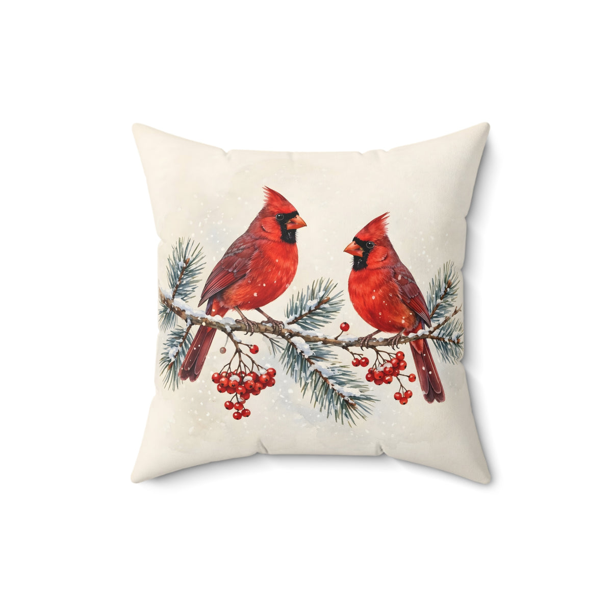Cardinals on a Snowy Pine Branch Throw Pillow