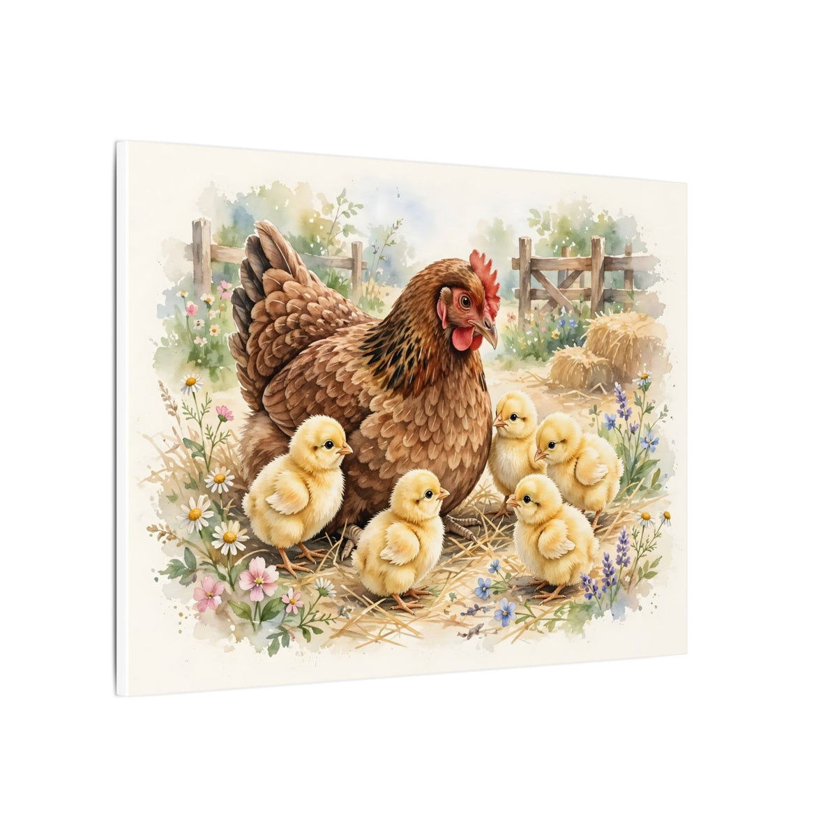 Hen and Chicks in the Barnyard Canvas Wall Art – Style 2