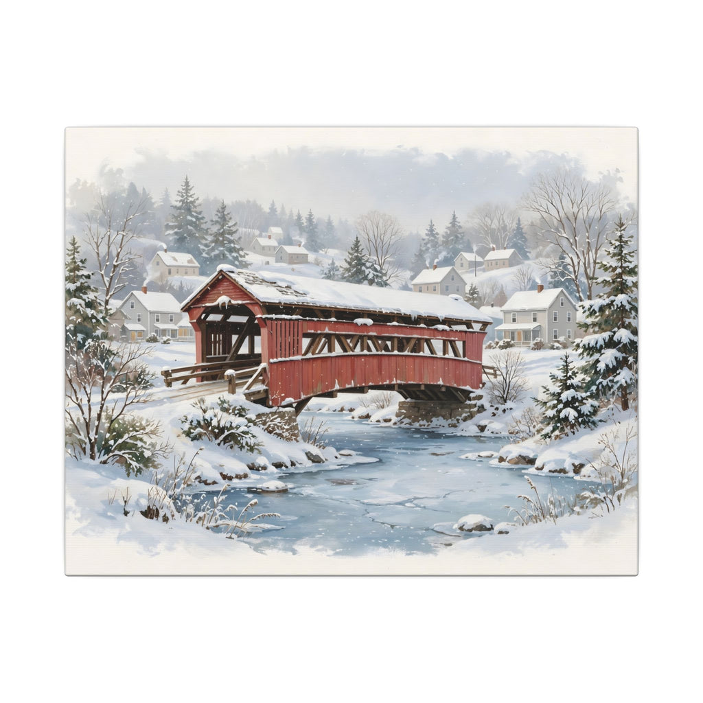 Snowy Covered Bridge Canvas Wall Art – Style 2