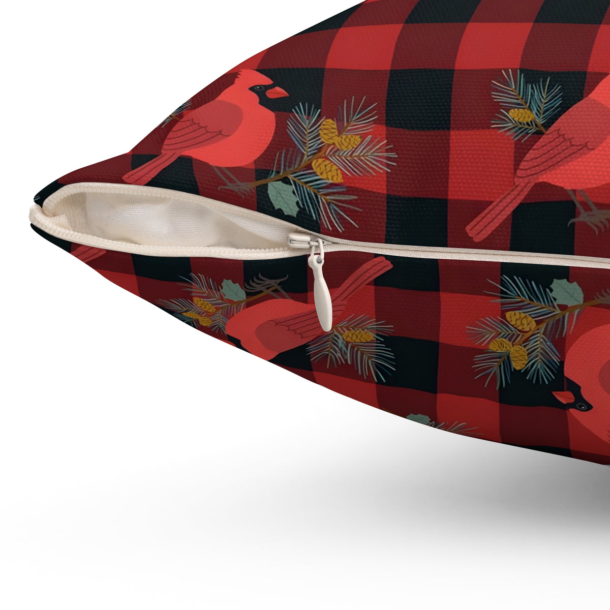 Cardinals and Buffalo Plaid Pattern Throw Pillow