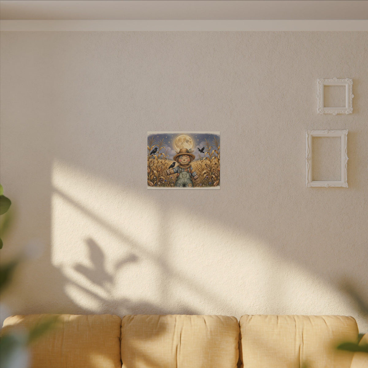 Scarecrow and Crows in the Cornfield Canvas Wall Art – Style 2