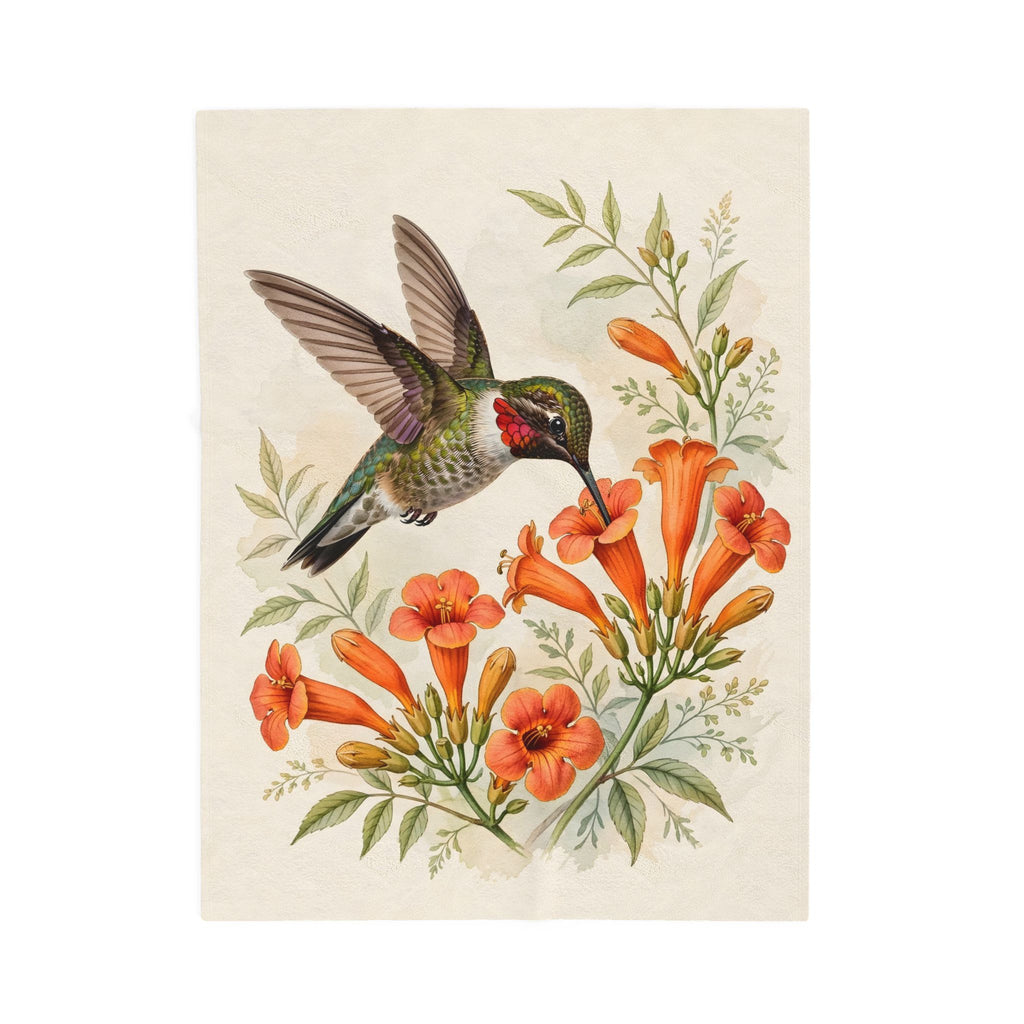 Hummingbird and Trumpet Flowers Velveteen Plush Blanket – Style 2