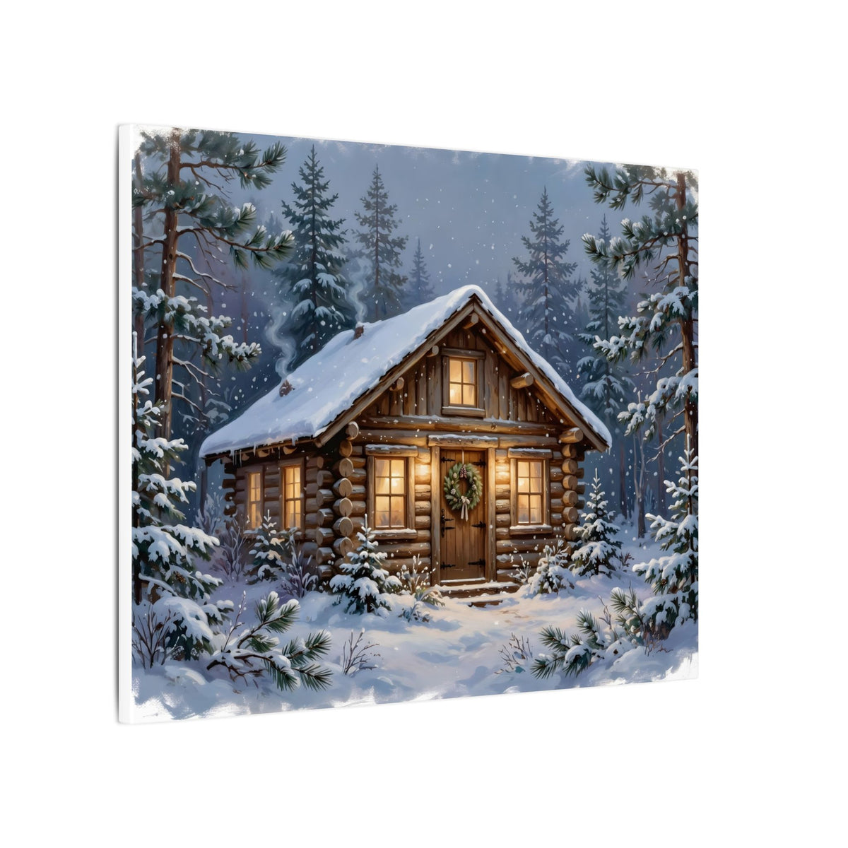 Snowy Cabin at Christmas Eve Canvas Wall Art – Style 2