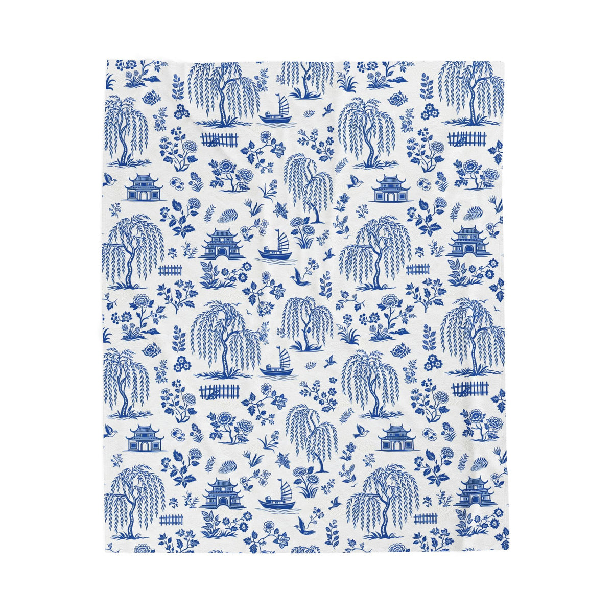 Blue Willow China Pattern Velveteen Plush Blanket