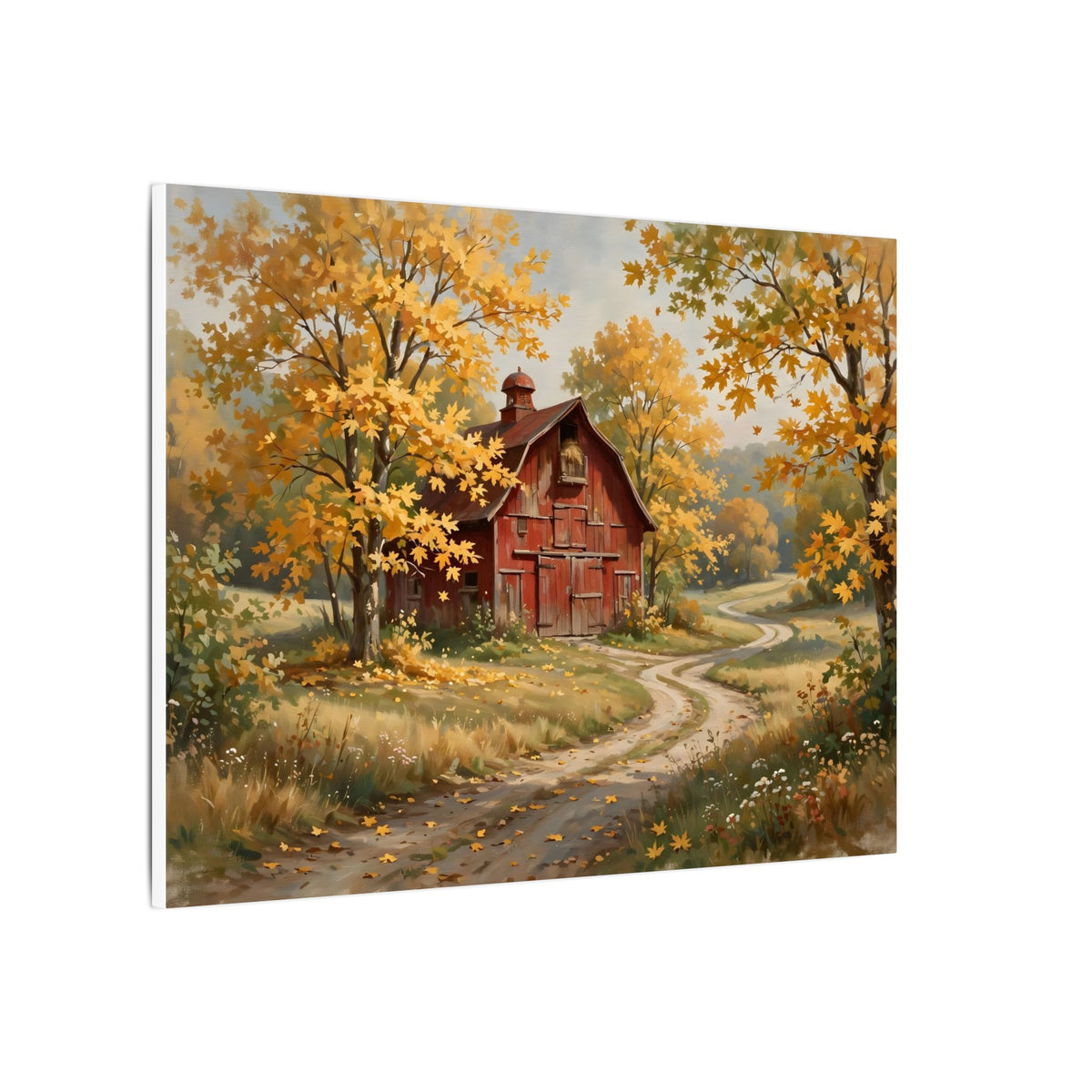 Autumn Red Barn Landscape Canvas Wall Art – Style 2